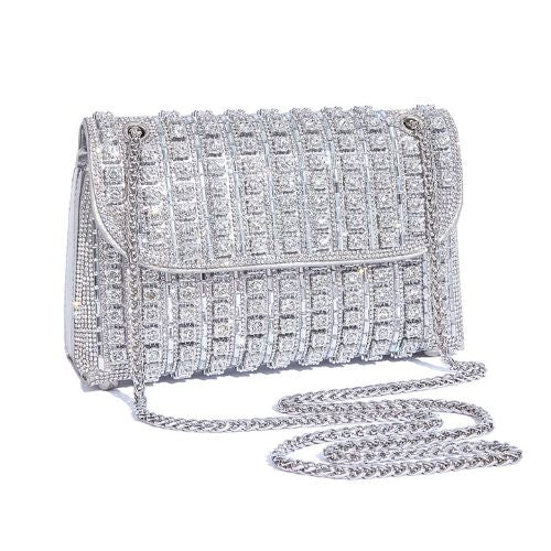 Bolsa Strass de Luxo, Bolsa de Festa Prata, Bolsa de Festa Clutch, Bolsa de Festa