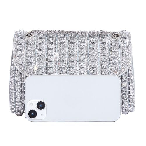 Bolsa Strass de Luxo, Bolsa de Festa Prata, Bolsa de Festa Clutch, Bolsa de Festa
