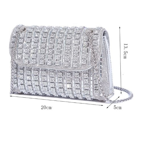 Bolsa Strass de Luxo, Bolsa de Festa Prata, Bolsa de Festa Clutch, Bolsa de Festa