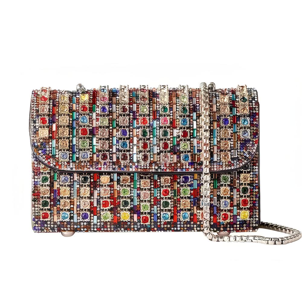Bolsa Strass de Luxo, Bolsa de Festa Prata, Bolsa de Festa Clutch, Bolsa de Festa